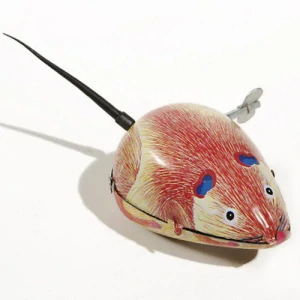 Plechová myš na klíček - červenožlutá