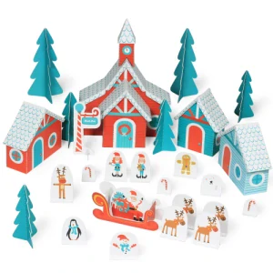 Vánoční vesnička - vystřihovánka a skládačka (domečky, Santa Claus, sobi,atd.))