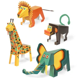 Čtyři zvířátka z džungle - vystřihovánka a skládačka (šimpanz, žirafa, lev, slon)