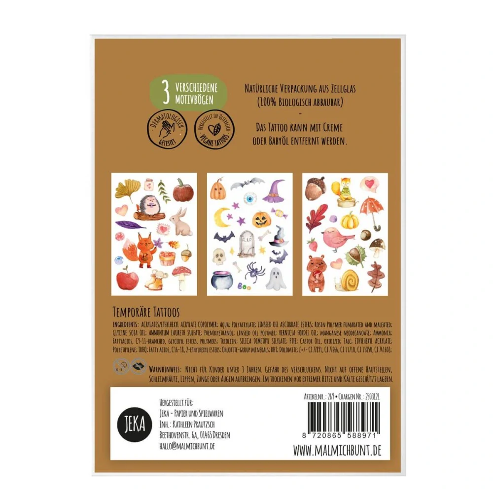 Tetování podzim - 55 tetovaček (listy, zvířátka, Halloween)