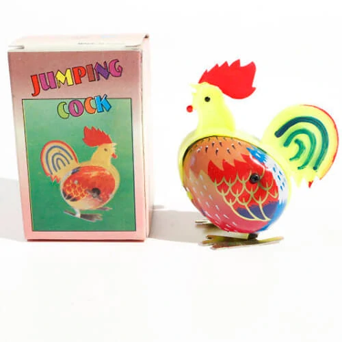 Plechový kohoutek na klíček - s plastovým zobáčkem a ocáskem