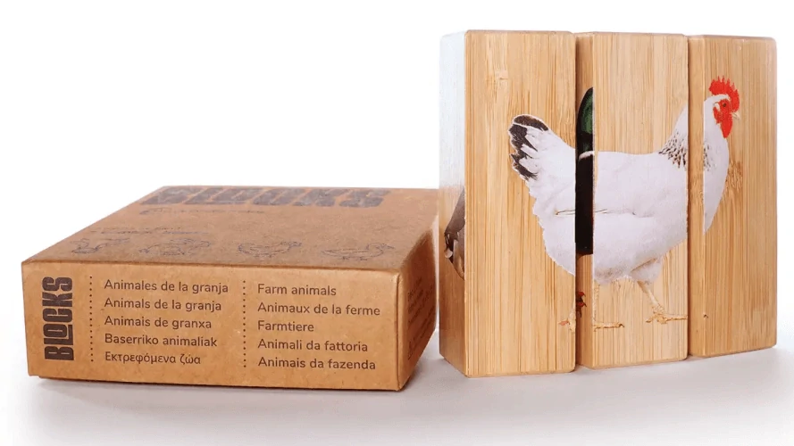 Bambusové kostky Farma (Montessori)