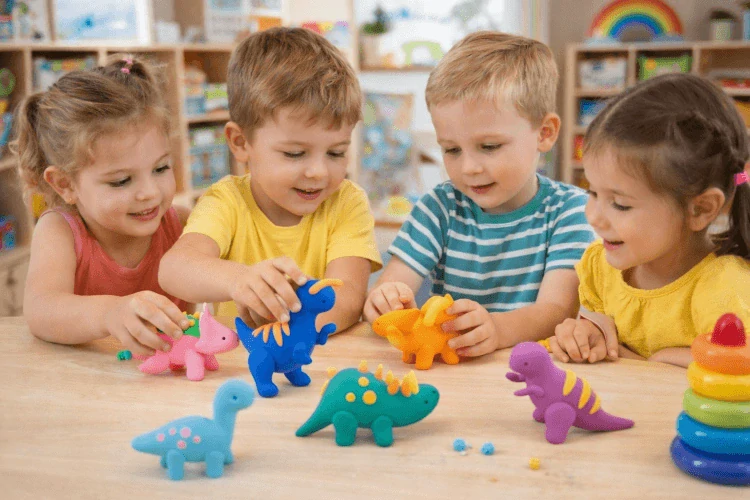 Tiger Tribe Claytopia - plastelina (16 barev), dekorace a scenérie - Dinosauři