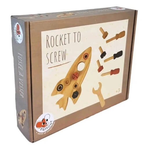 Dřevěná raketa se šroubky a nástroji
