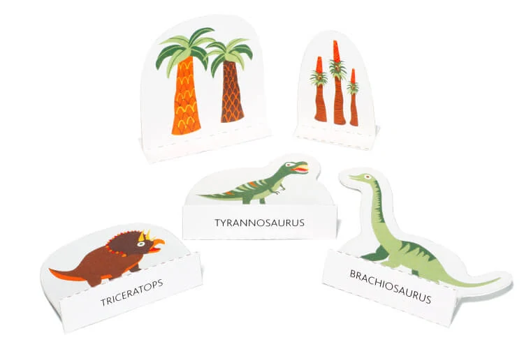 Dinosauří ostrov - vystřihovánka skládačka: sopka a 14 dinosaurů