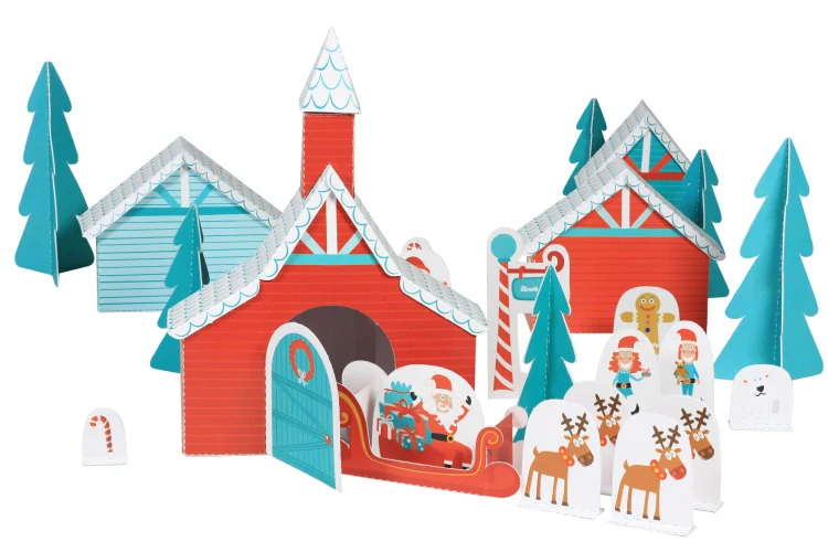 Vánoční vesnička - vystřihovánka a skládačka (domečky, Santa Claus, sobi,atd.))